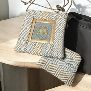 Handmade Crossbody Bag & Coin Pouch Set Embroidered Dogs, Boho Handmade